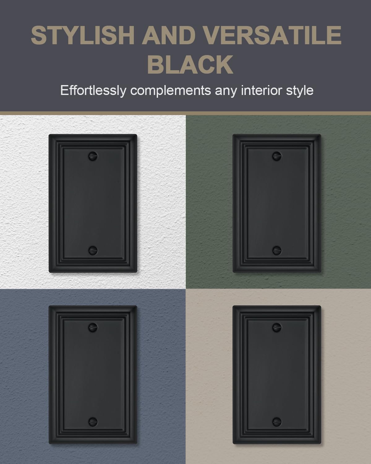 2-Pack Black Blank Wall Plates, No Device Blank Outlet Covers, Metal Electrical Covers for Unused Outlets/Switches, 3.15''*4.88'', Midsize