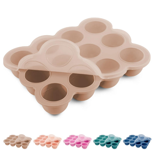 Baby Food Freezer Tray with Clip on Lid, 12 x 1.5 Ounce Baby Food Storage Container, Baby Silicone Freezer Molds for Fruit Purees & Vegetables (Light Brown)