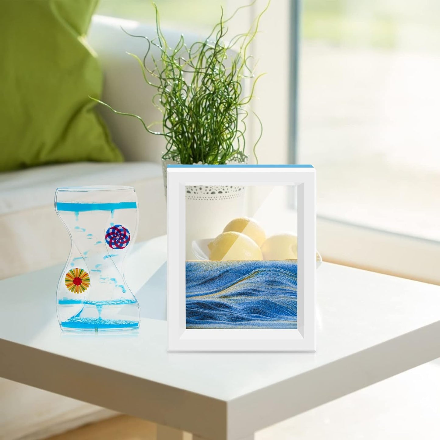 Coitak Liquid Motion Bubbler Timer and Sandscape Moving Sand Picture, 2 Pack Liquid Bubbler Relaxing Desk Toys, Moving Sand Art for Home Decor and Office