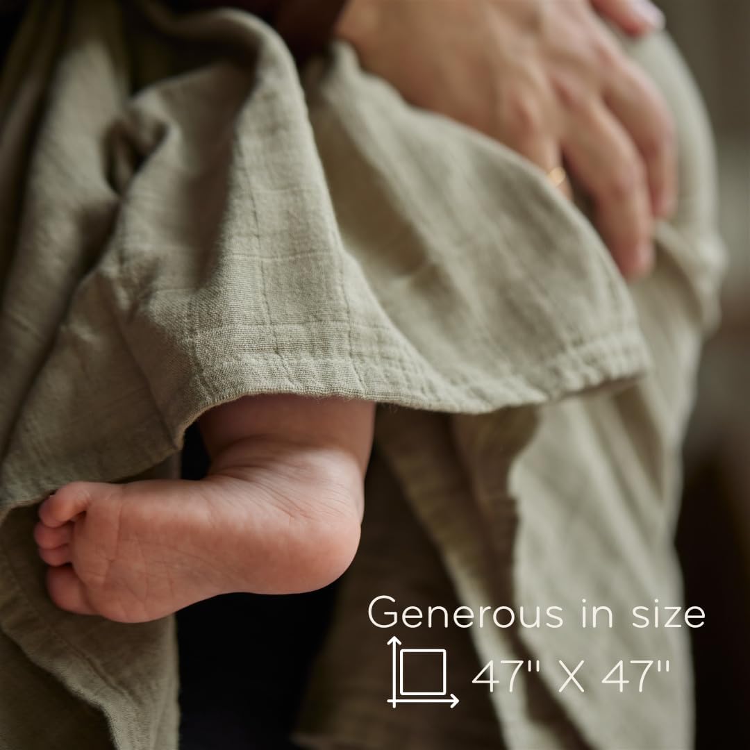 Swaddle - 100% Organic Cotton - Muslin Swaddle Blankets for Newborn, 47" x 47" (Sage Green)