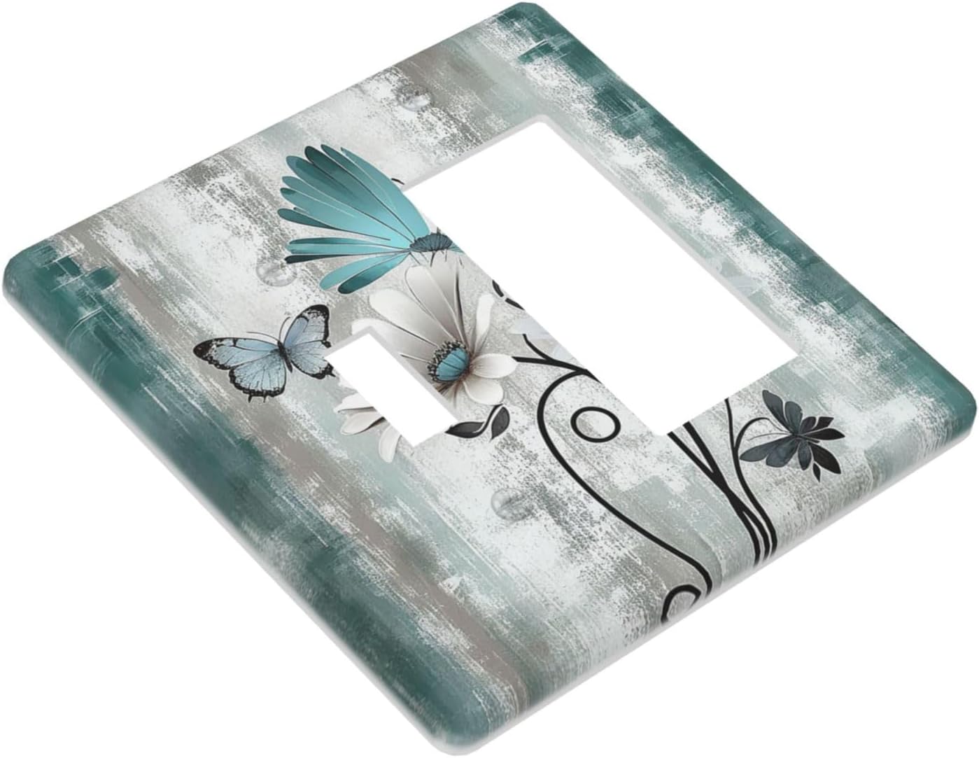 Outlet Covers Rustic Teal Daisy Floral Flowers Butterfly Wood Grain 1 Toggle 1 Rocker Combination Decorative Wall Plate Electrical Switch Plates Light Switch Cover Plate for Bedroom Decor