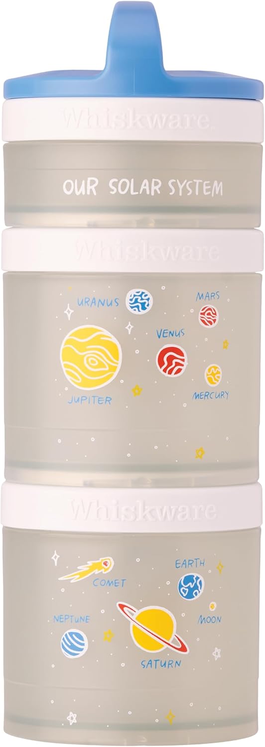Whiskware Stackable Snack Containers for Kids and Toddlers, 3 Stackable Snack Cups for School and Travel, Our Solar System(Pack of 1)