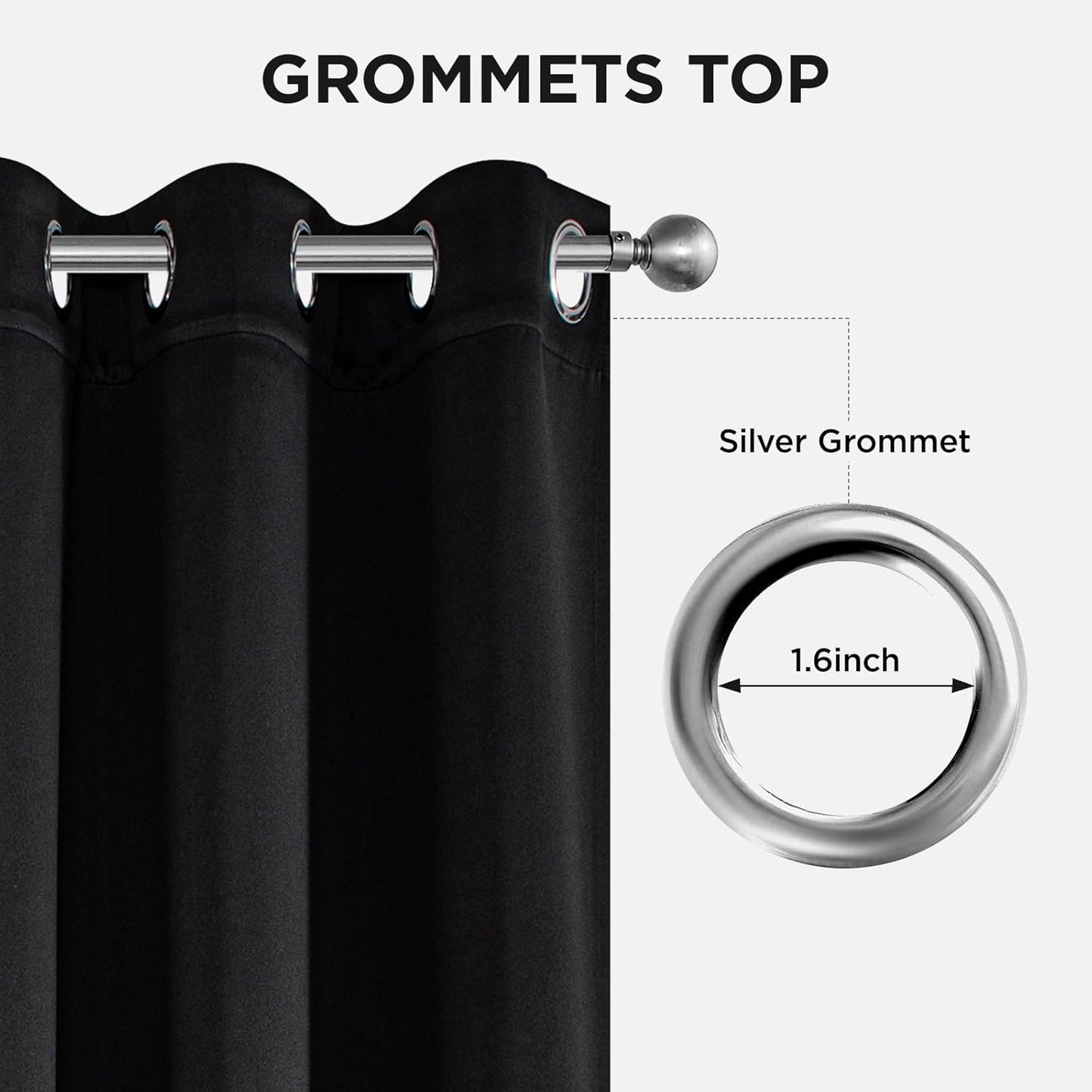 Joydeco Blackout Curtains 63 Inch Length 2 Panels Set, Thermal Insulated Long Curtains& Drapes 2 Burg, Room Darkening Grommet Drapes for Living Room Bedroom Window (W52 x L63 Inch, Black)