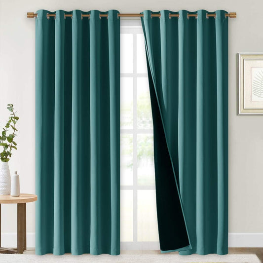 NICETOWN Complete 100% Blackout Curtain Set, Thermal Insulated & Energy Efficiency Window Draperies for Guest Room, Full Shading Panels for Shift Worker and Light Sleepers, Sea Teal, 70W x 84L, 2 PCs