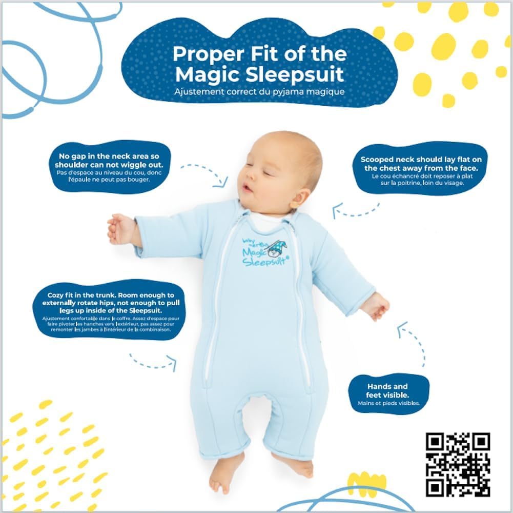 Magic Sleepsuit Baby Merlin's Bamboo/Cotton Baby Swaddle Transition Product - Soft and Cozy Design, Double Zipper for Easy Diaper Changes, Promotes Safe Sleep, 3-6 Months - Blue - Large 12-18lbs