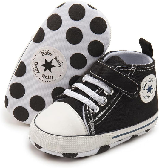 Unisex Baby Girls Boys Canvas High-top Shoes, Newborn Infant Anti-Slip Soft Sole Frist Walking Breathable Sneakers