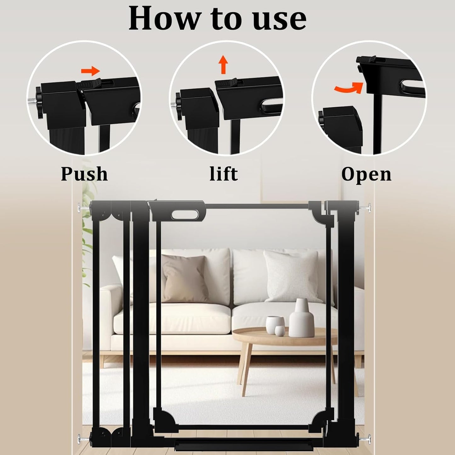 WAOWAO Clear Baby Gate for Stairs Modern Design Acrylic Auto Close Pet Gate, 29.52-47.24" Wide Safety Baby Gate for Doorways,Black Clear Dog Gates Indoor,Hallways,Kitchen