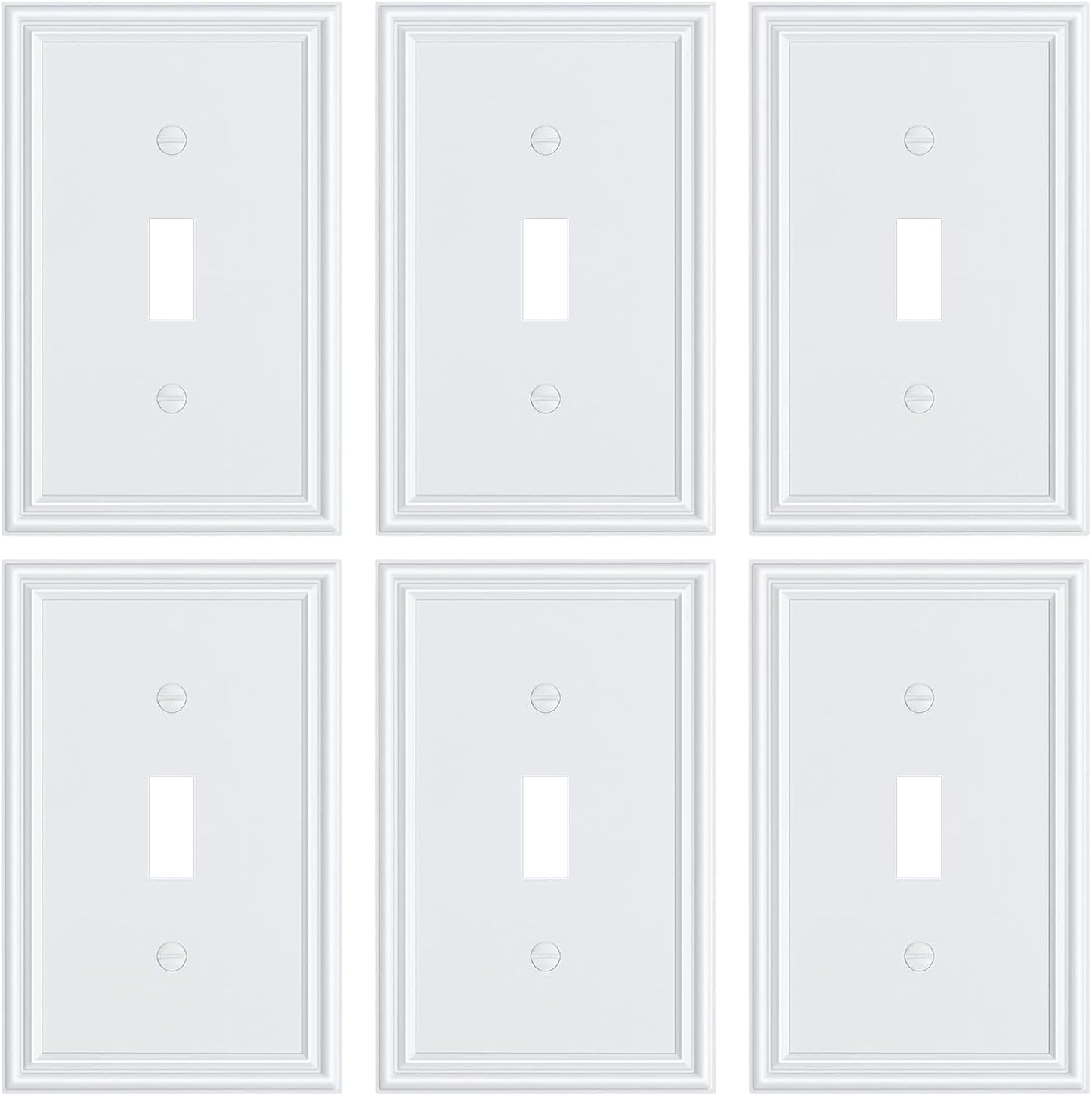 6-Pack Single Toggle Light Switch Cover Plate, Durable Solid Zinc Alloy Decorative Switch Plate Covers, White 1 Gang Wall Plate, Corrosion Resistant