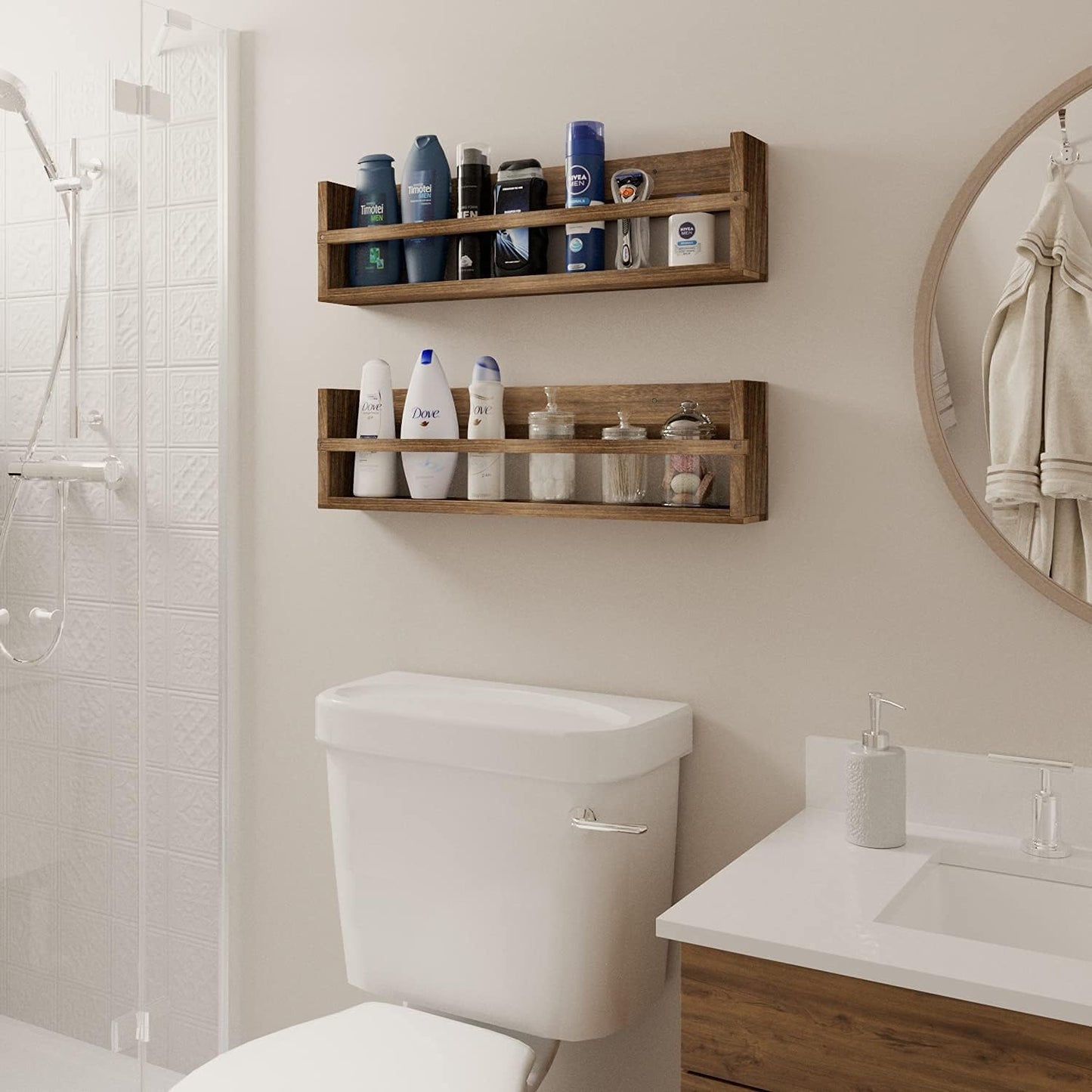 brightmaison Polynez 30" Floating Shelves for Nursery & Kids Room - Wall Multiuse Book Shelves, Set of 2 Brown Wood