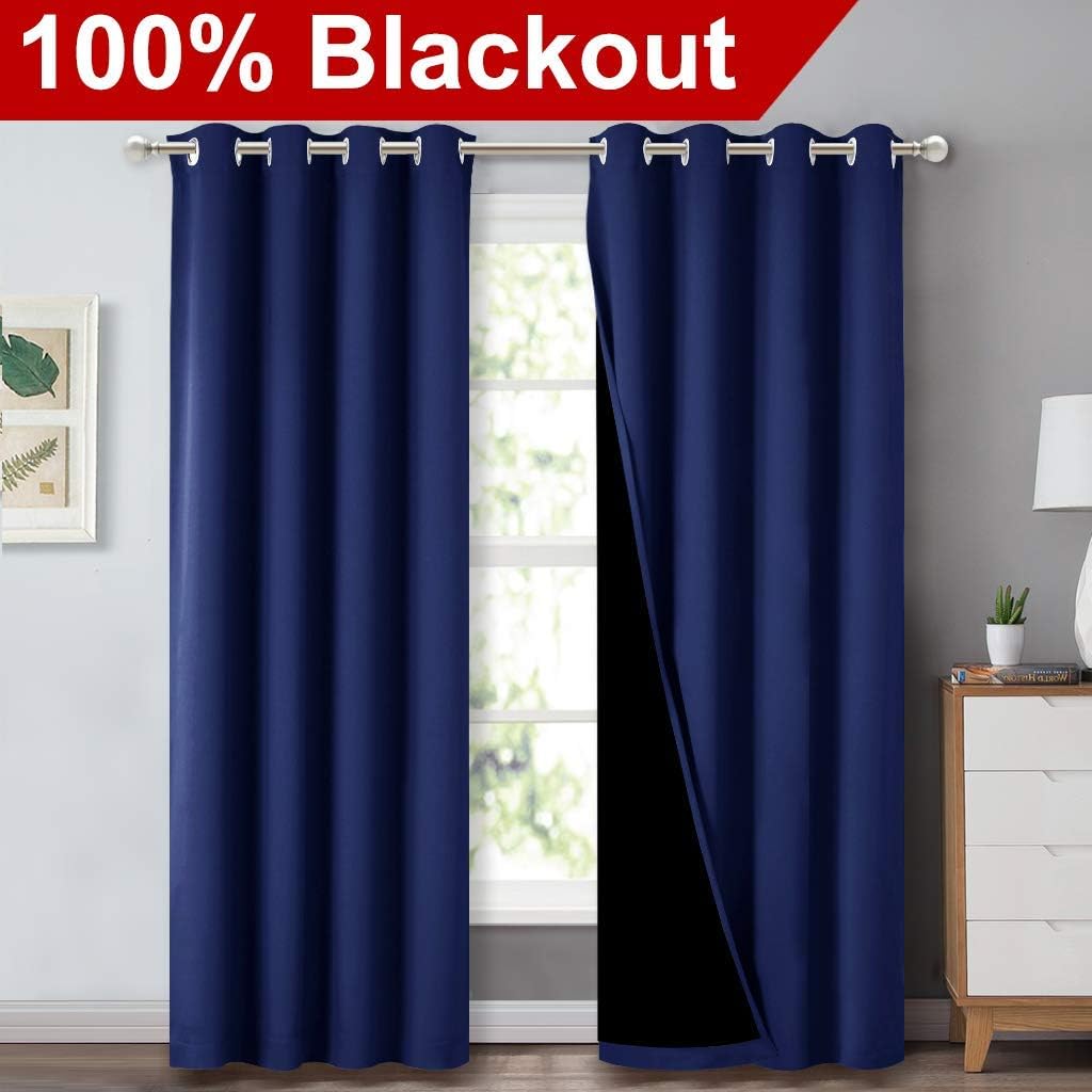 NICETOWN 100% Blackout Curtain Set, Thermal Insulated & Energy Efficiency Window Draperies for Guest Room, Full Shading Panels for Shift Worker and Light Sleepers, Royal Blue, 52W x 84L, 2 PCs