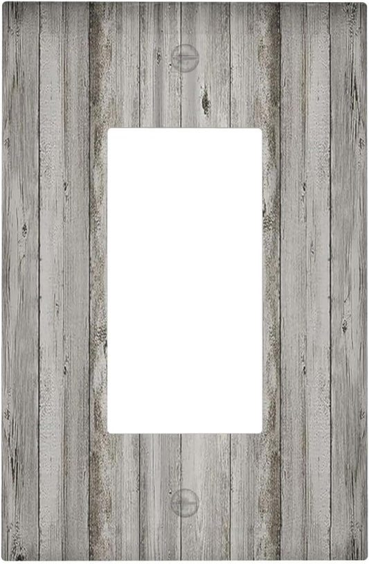Decorative Outlet Covers Farmhouse Rustic Grey Barn Door Wood 1 Gang Single Rocker Light Switch Cover Plate Wall Plates GFCI Faceplate for Bedroom Cabin Decor