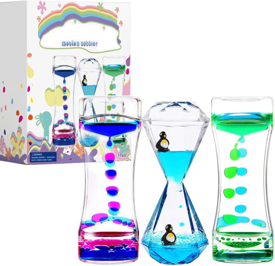 Calming Sensory Toys for Kids with Autism ADHD Anxiety or Special Needs-3 Pack Liquid Motion Bubbler Timers (Style #3)