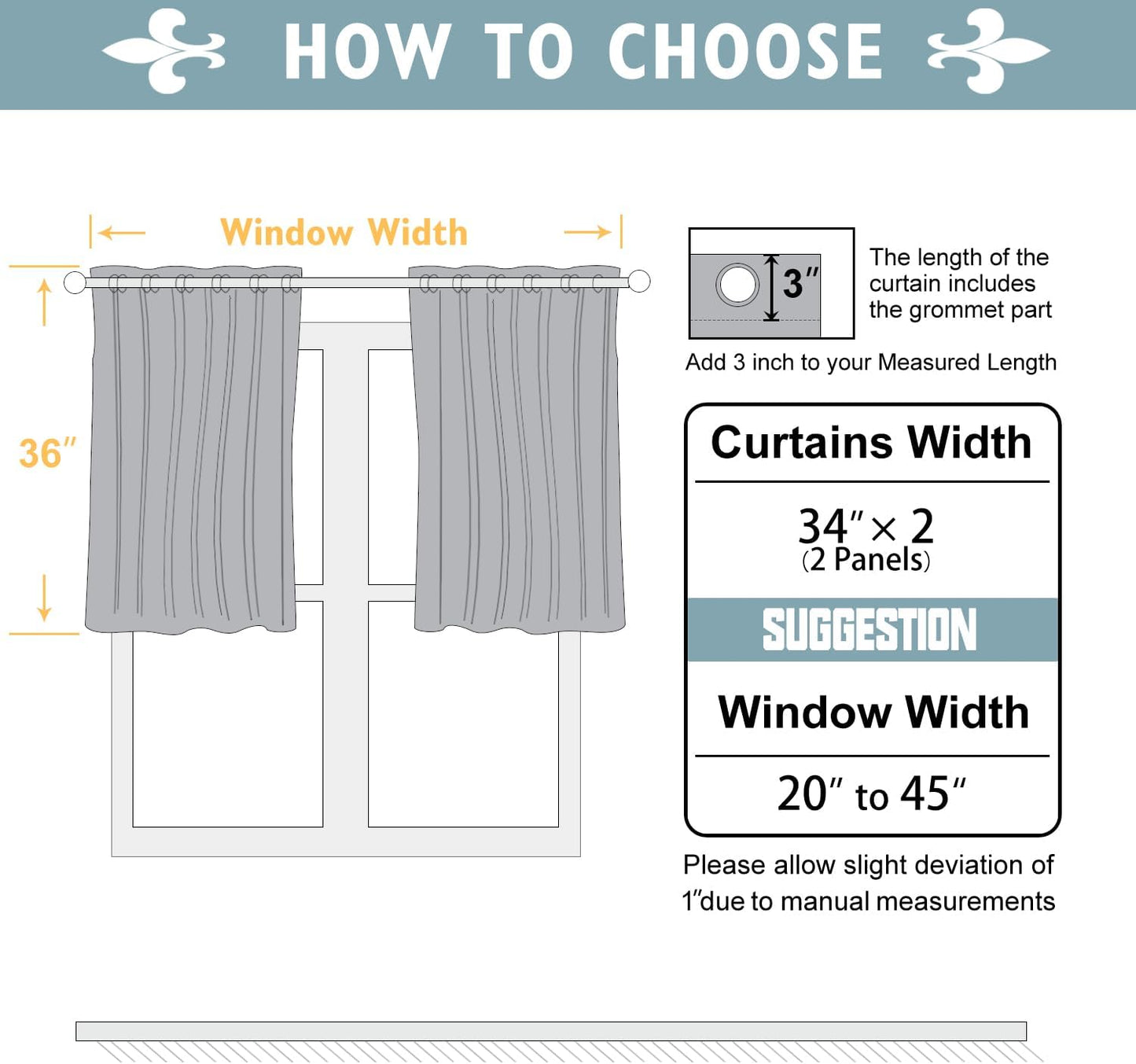 ChrisDowa Small Window Curtains 36 inches Long for Bedroom - Grommet Short Thermal Insulated Room Darkening Curtains for Kitchen (2 Panels, Aqua, 34 x 36 Inch)