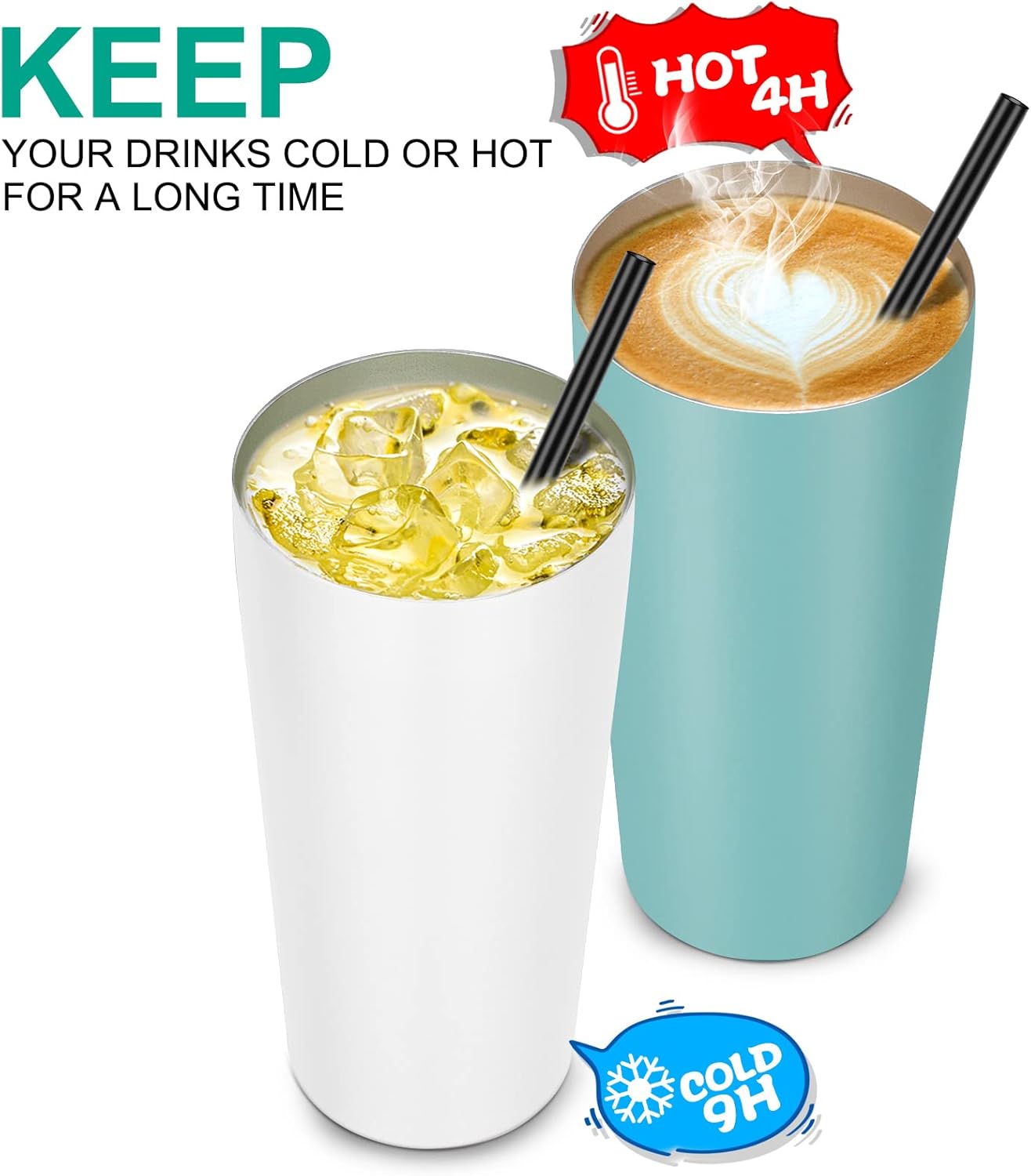 VEGOND 20oz Tumbler Bulk with Lid and Straw 6 Pack, Stainless Steel Vacuum Insulated Tumbler, Double Wall Coffee Cup Travel Mug, White