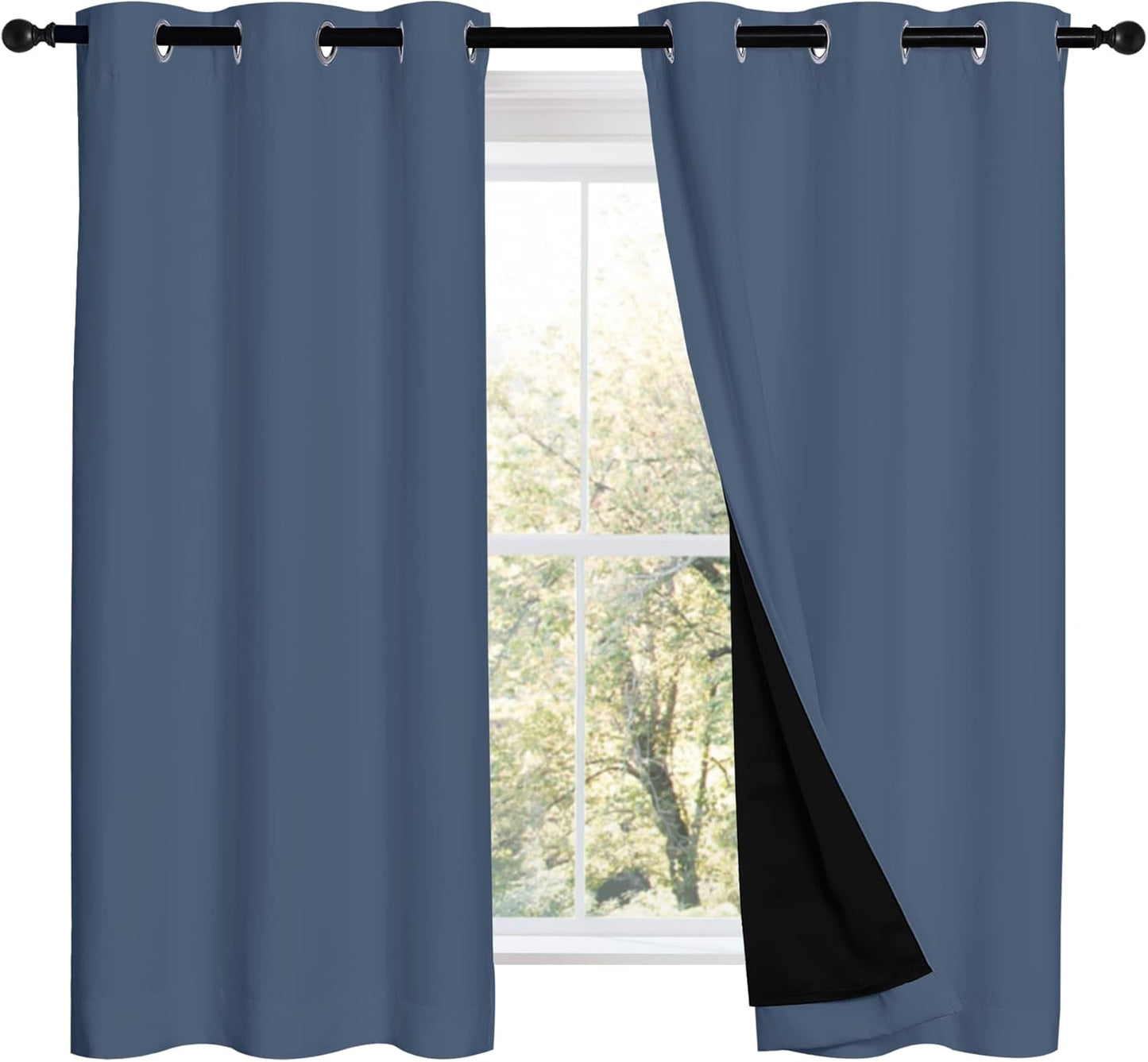NICETOWN Stone Blue 100% Blackout Curtains 2 Panels Set Burg, Thermal Insulated Full Blackout 2-Layer Lined Drapes, Energy Efficiency Window Draperies for Boy's Room (42-inch W by 54-inch L)