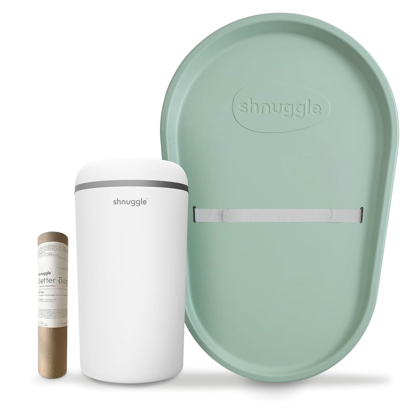 Changing Essentials Bundle - Squishy Changing Mat Eucalyptus + Eco-Touch Diaper Bin + Better Bag Liners - Wipeable, Odor-Locking, Eco-Friendly, No Costly Refills