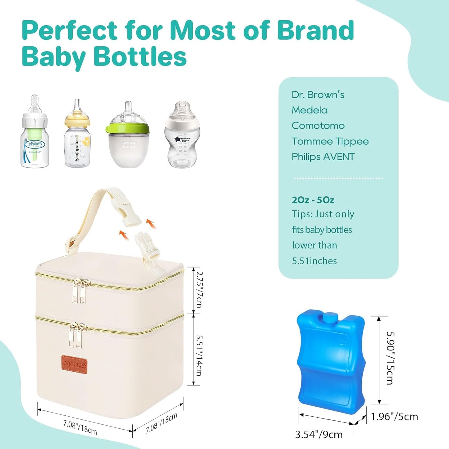 PIIOSER Breast Milk Storage Cooler Bag with Ice Pack, Fits 4 Baby Bottles Up to 5 Ounce, Small Insulated Breastmilk Cooler Travel Bag with Handle Buckle for Nursing & Working Mom Daycare (Cream-XS-1