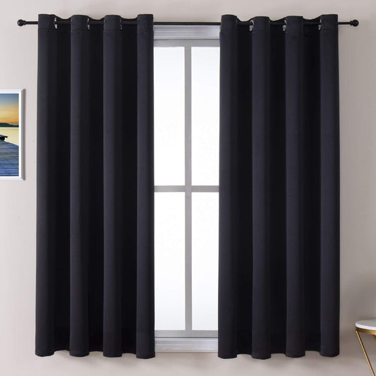ChrisDowa Grommet Blackout Curtains for Bedroom and Living Room - 2 Panels Set Thermal Insulated Room Darkening Curtains (Black, 52 x 63 Inch)