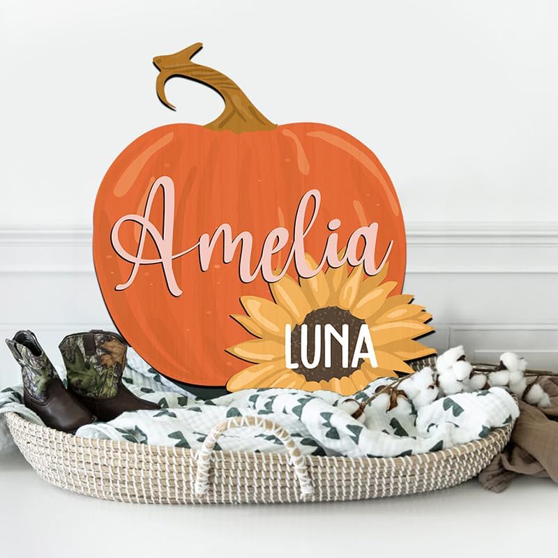 Personalized Wooden Name Sign, Round 3D Nursery Name Sign, Pumpkin Sunflower Nursery, Baby Name Sign, Wooden name signs for nursery, Little Pumpkin Decor, Baby Shower, Name signs for kids gift/14