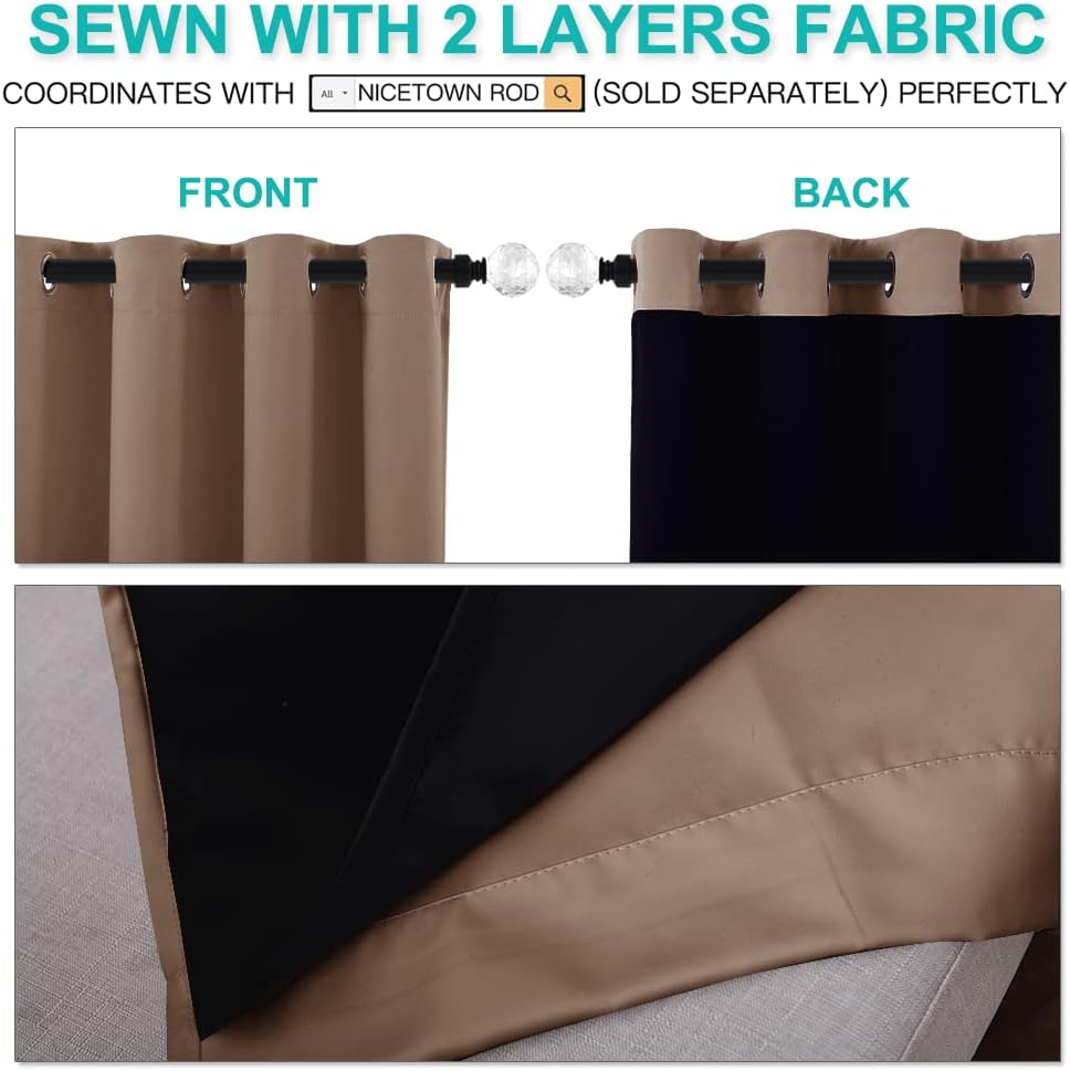 NICETOWN Total Blackout Panels for Nursery, Super Soft, Heavy Duty and Thick Window Treatment Curtains 63 inches Long with Black Lined for Basement, (1 Pair, Cappuccino, 42 inches Wide Each Panel)