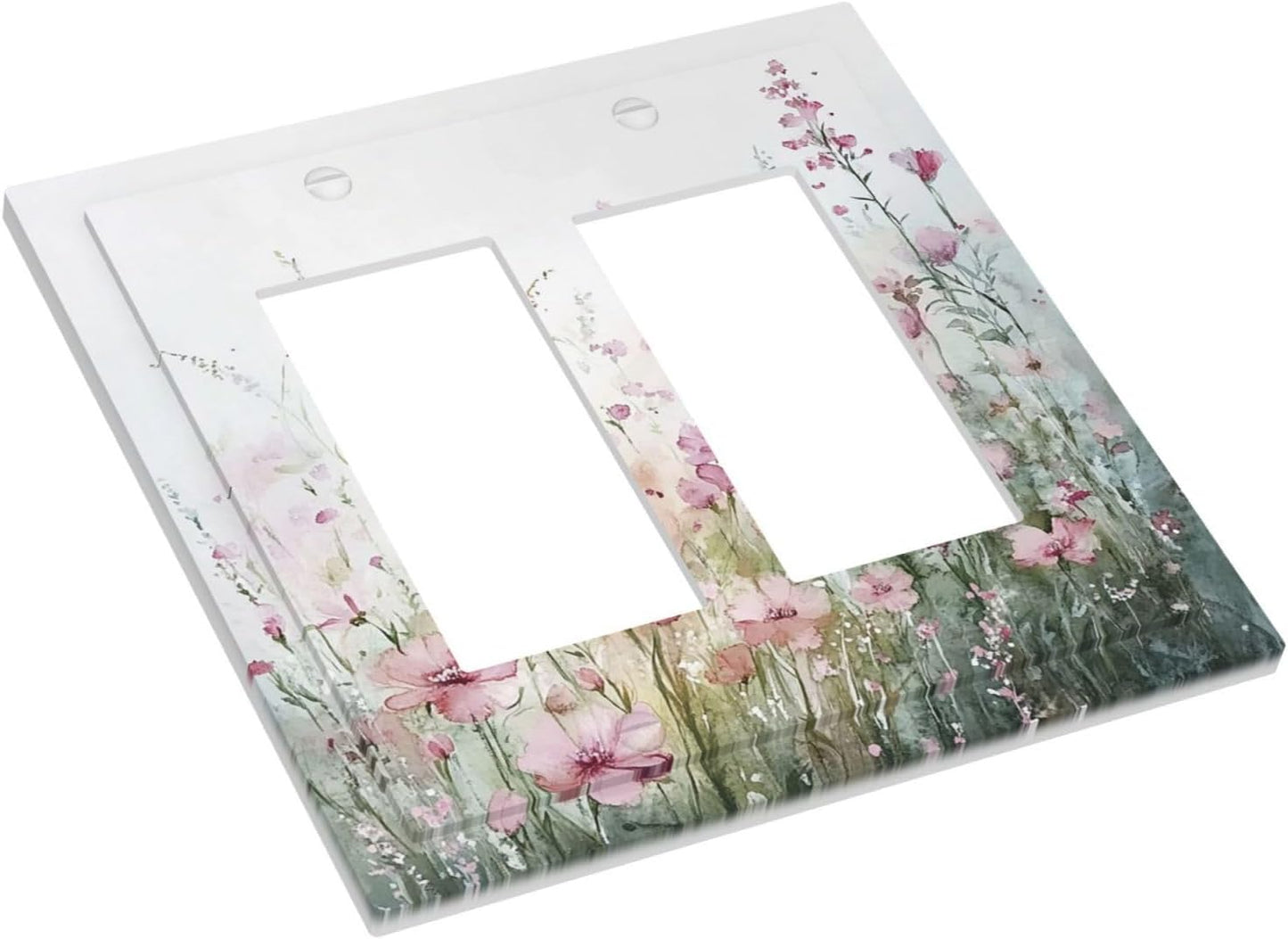 Decorative Outlet Covers Wildflower Botanical Watercolor Floral 2 Gang Double Gfci Rocker Electrical Wall Panels Light Switch Cover Plate For Bed Room Living Room Decor