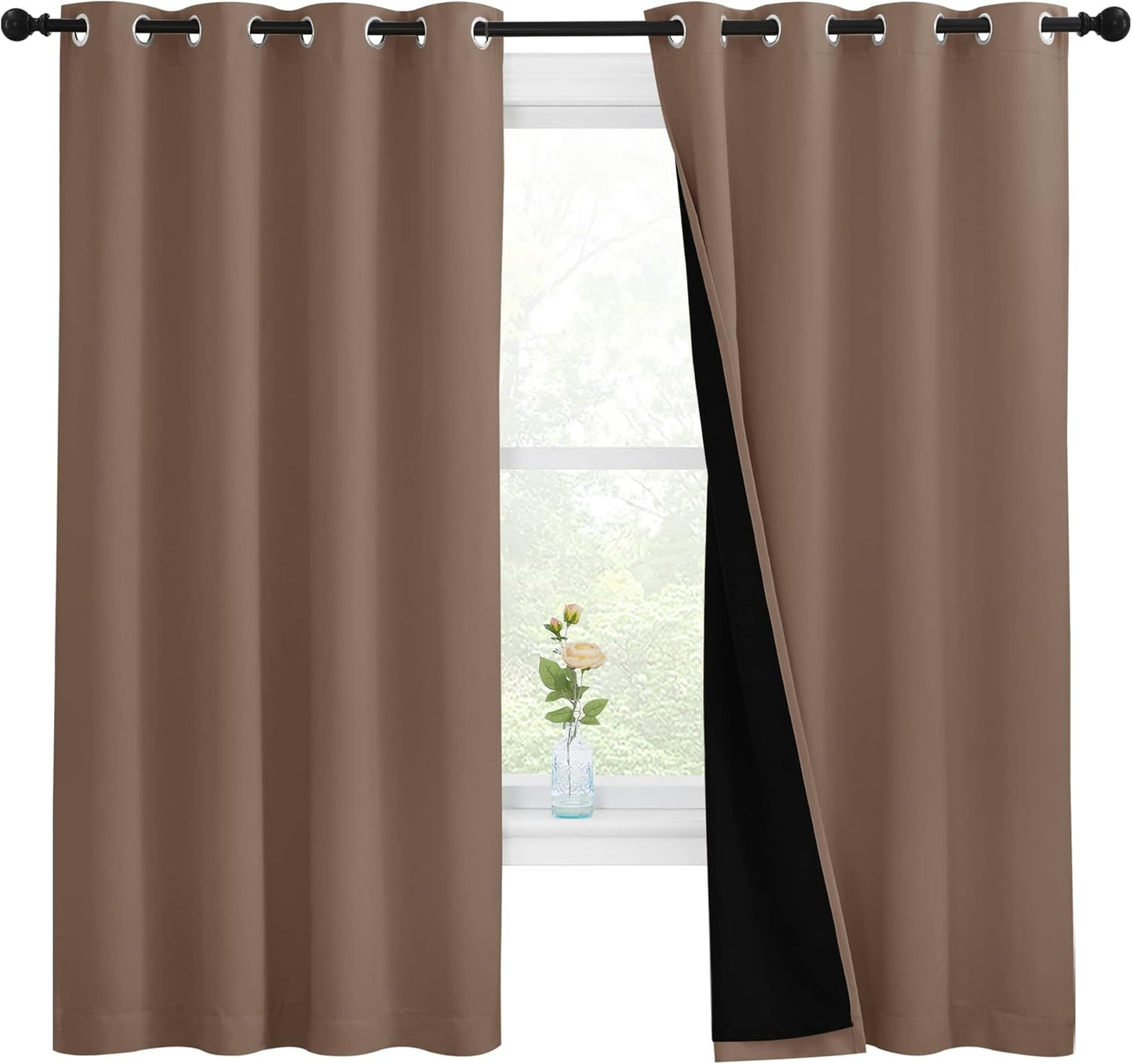 NICETOWN Total Blackout Panels for Nursery, Super Soft, Heavy Duty and Thick Window Treatment Curtains 68 inches Long with Black Lined for Basement, (1 Pair, Cappuccino, 55 inches Wide Each Panel)