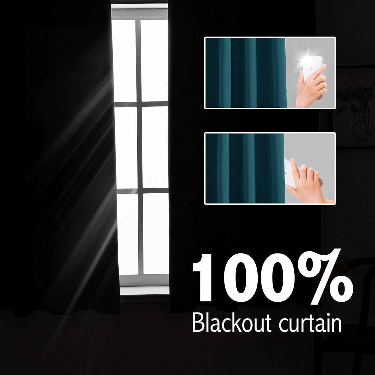 Anytime 100% Blackout Curtain Set, Thermal Insulated & Energy Efficiency Window Draperies for Guest Room, Full Shading Panels for Shift Worker and Light Sleepers（Greyish Blue, 2 Panels, 70W x 63L）