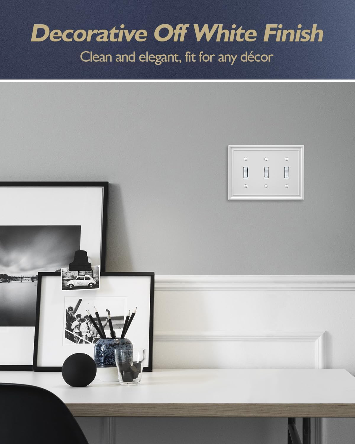 2-Pack Triple Toggle Light Switch Cover Plate, Metal Switch Plate Covers, Off White Wall Plate, 6.77''*4.88'', Midsize