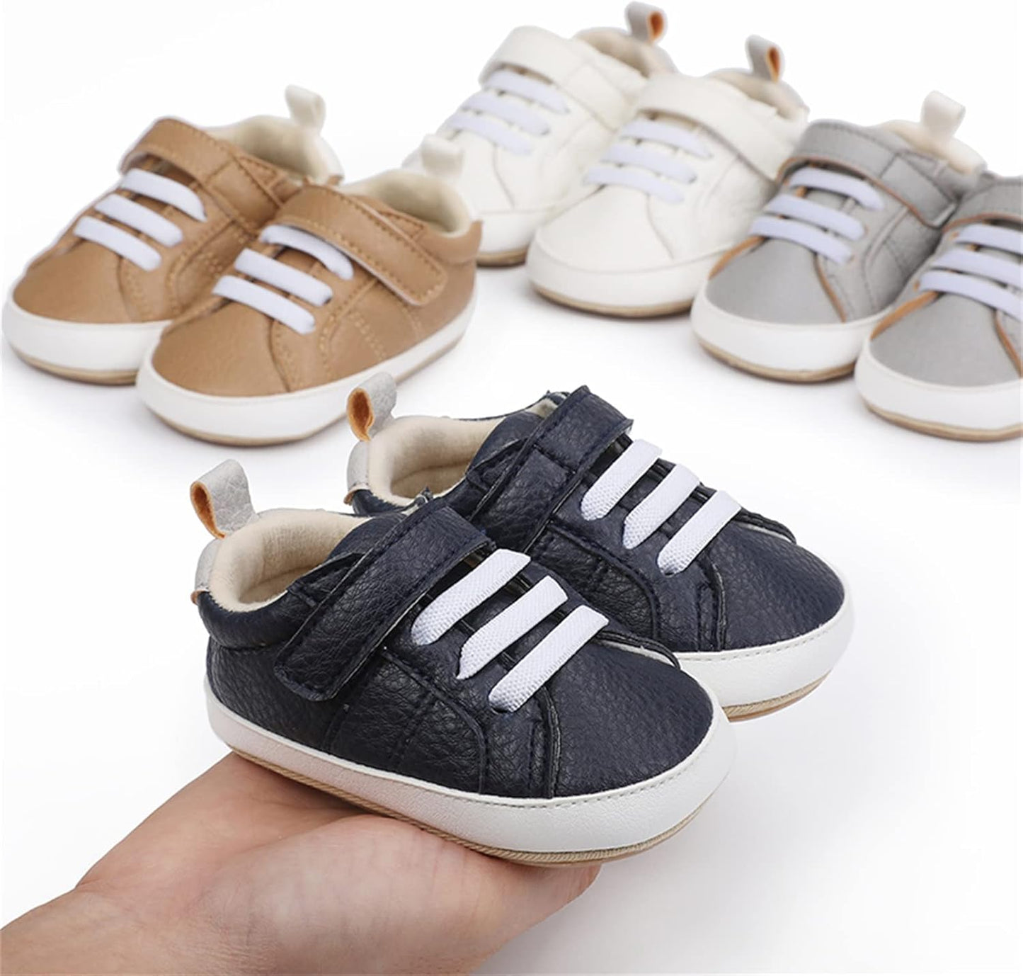SOFMUO Baby Boys Girls High Top Ankle PU Leather Sneakers Soft Rubber Sole Infant Moccasins Newborn Oxford Loafers Anti-Slip Toddler Wedding Uniform Dress Shoes