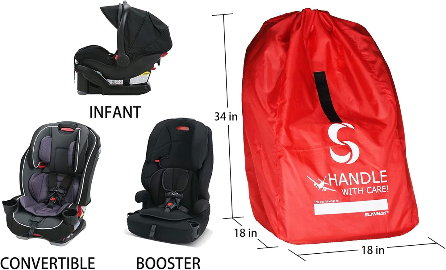 Car Seat Travel Bag for Airplane - Fits Convertible Car Seats, Infant carriers & Booster Seats, Red Upgrade (Red Upgrade)