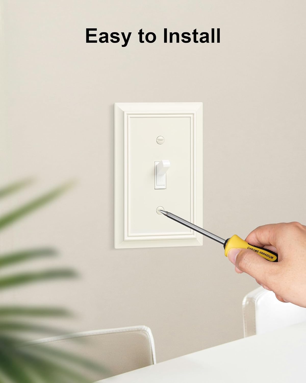 4-Pack Single Toggle Light Switch Cover Plate, Durable Natural Bamboo Fiber Decorative Switch Plate Covers, Light Almond 1 Gang Wall Plate, Corrosion Resistant