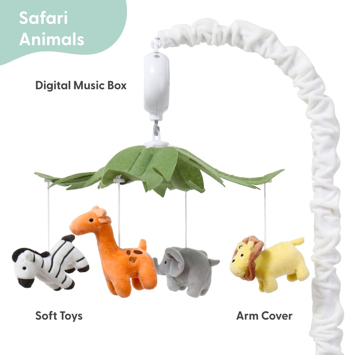 The Peanutshell Crib Mobile for Boys or Girls - White Musical Baby Crib Mobile with 12 Lullabies, Jungle Animal, Baby Safari Animals Nursery Decor