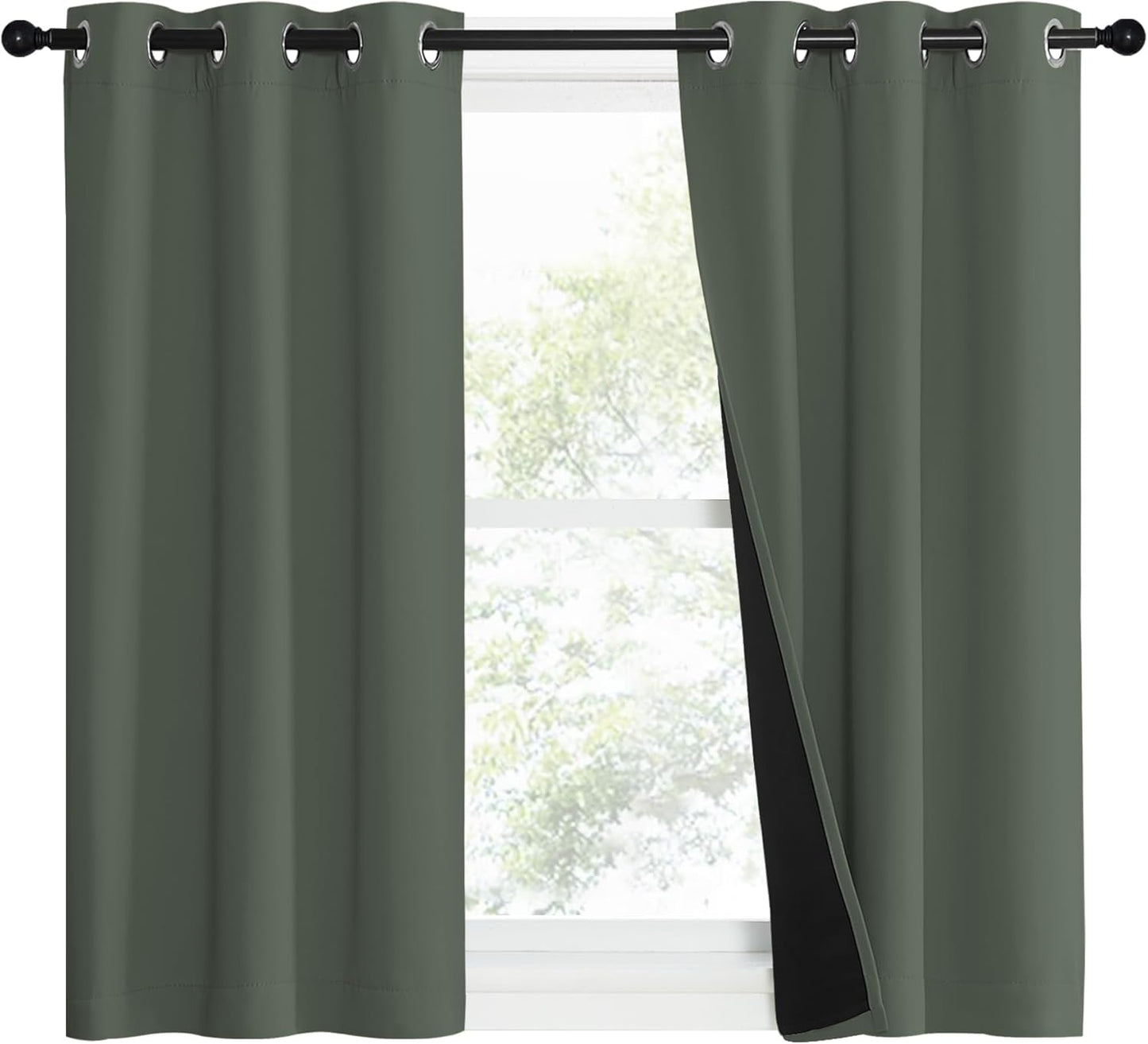 NICETOWN 100% Blackout Curtains 40" Long, Pair of Energy Smart & Noise Blocking Out Drapes for Baby Room Window, Thermal Insulated Guest Room Lined Window Dressing(Dark Mallard, 37" Wide)