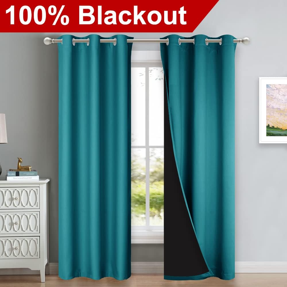 NICETOWN Full Shade Curtain Panels, 37" Wide x 80" Long, Forest Green, Pair of Thermal Insulated & Energy Efficiency Blackout Drapes for Living Room, Lined Silky Performance Window Dressing