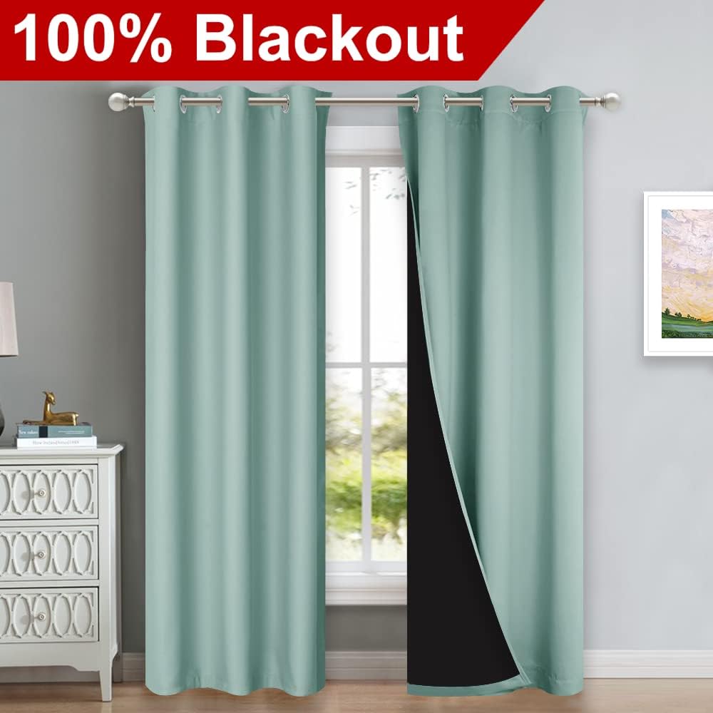 NICETOWN Aqua Blue Blackout Curtains 84 inches Long, Full Light Blocking Drapes with Black Liner for Nursery, Thermal Insulated Draperies for Hall, Villa (2 Pieces, 42" Wide Each Panel, Aqua Blue)