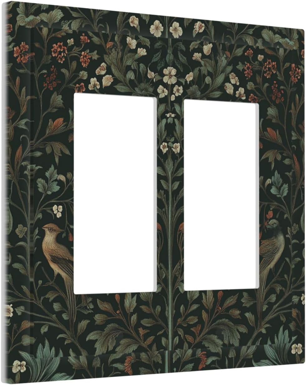Decorative Outlet Covers Vintage Morris Colorful Flower Green Leaf 2 Gang Double Gfci Rocker Electrical Wall Panels Light Switch Cover Plate For Bed Room Living Room Decor