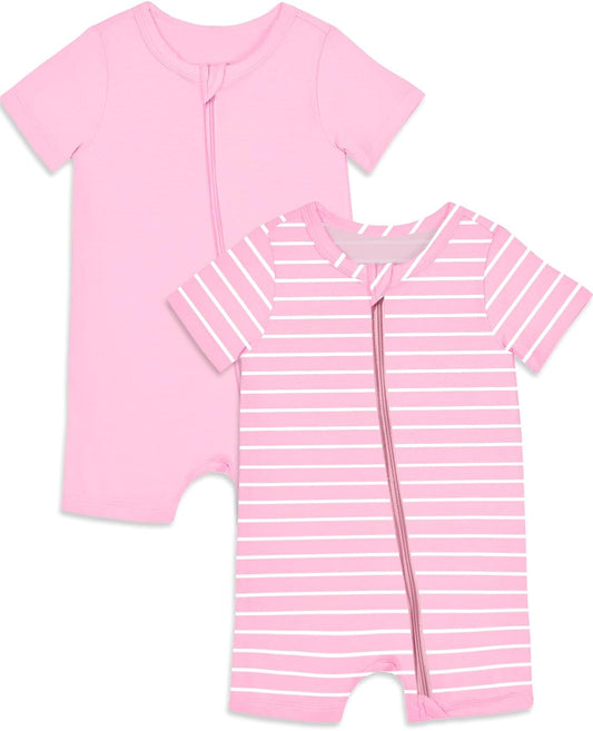 Jimonda Baby Rompers Cotton Baby Boys Baby Girls Short Sleeve Sleepers Pjs Two Way Zipper One-piece Neutral Sleep and Play