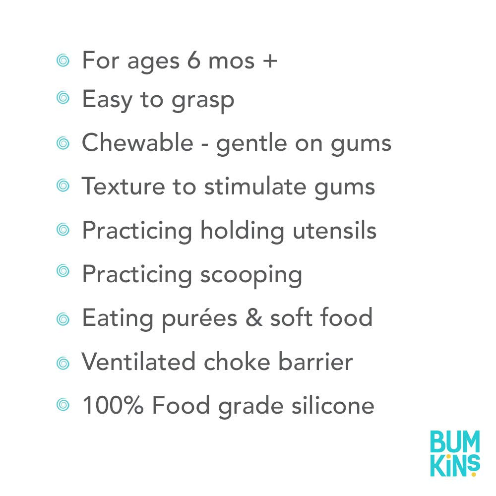 Bumkins Baby Utensils Set, Chewtensils Silicone Spoons for Dipping, Self-Feeding, Baby Led Weaning, Trainer Learning, First Stage Eating, Soft Practice Fork and Spoon, Babies 6 Months, Sand Beige