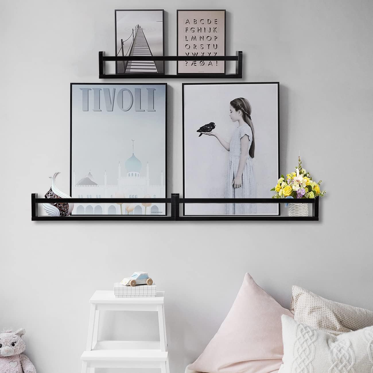 AZSKY Classic Nursery Book Shelves Black Wooden Floating Shelves Wall Bookshelf for Bathroom Decor Kitchen Spice Rack Organizer Kids Room 24 Inch Set of 3