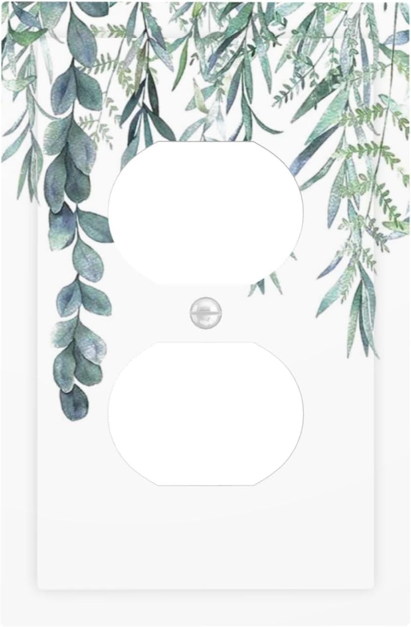Eucalyptus Leaves Greenery Vine Flowers Simplicity Outlet Covers 1 Gang Duplex Light Switch Cover Decorative Switch Plates Electrical Receptacle Faceplate Wall Plate for Bed Room Living Room Decor