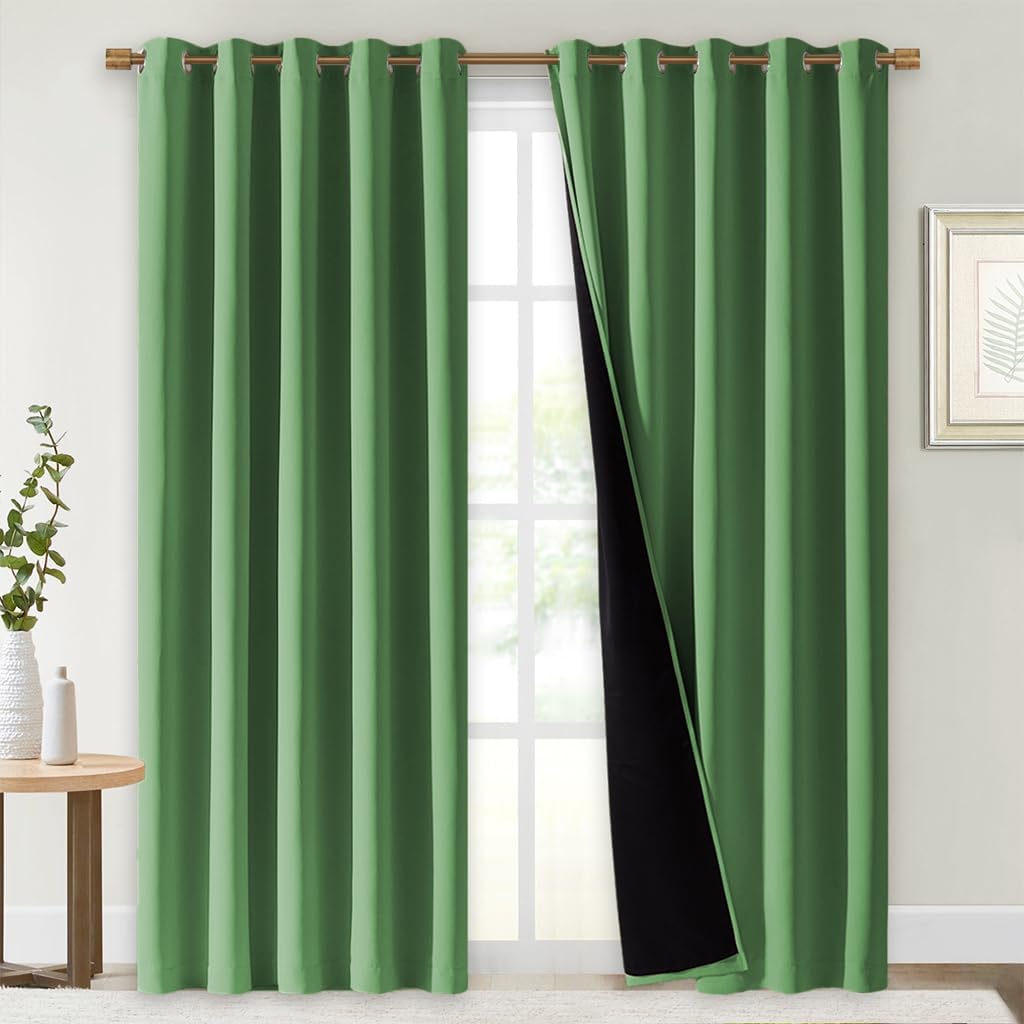 NICETOWN Full Shade Curtain Panels, Forest Green, 70 x 84 inch, Pair of Energy Smart & Noise Blocking Out Blackout Drapes for Dining Room Window, Thermal Insulated Guest Room Lined Window Dressing