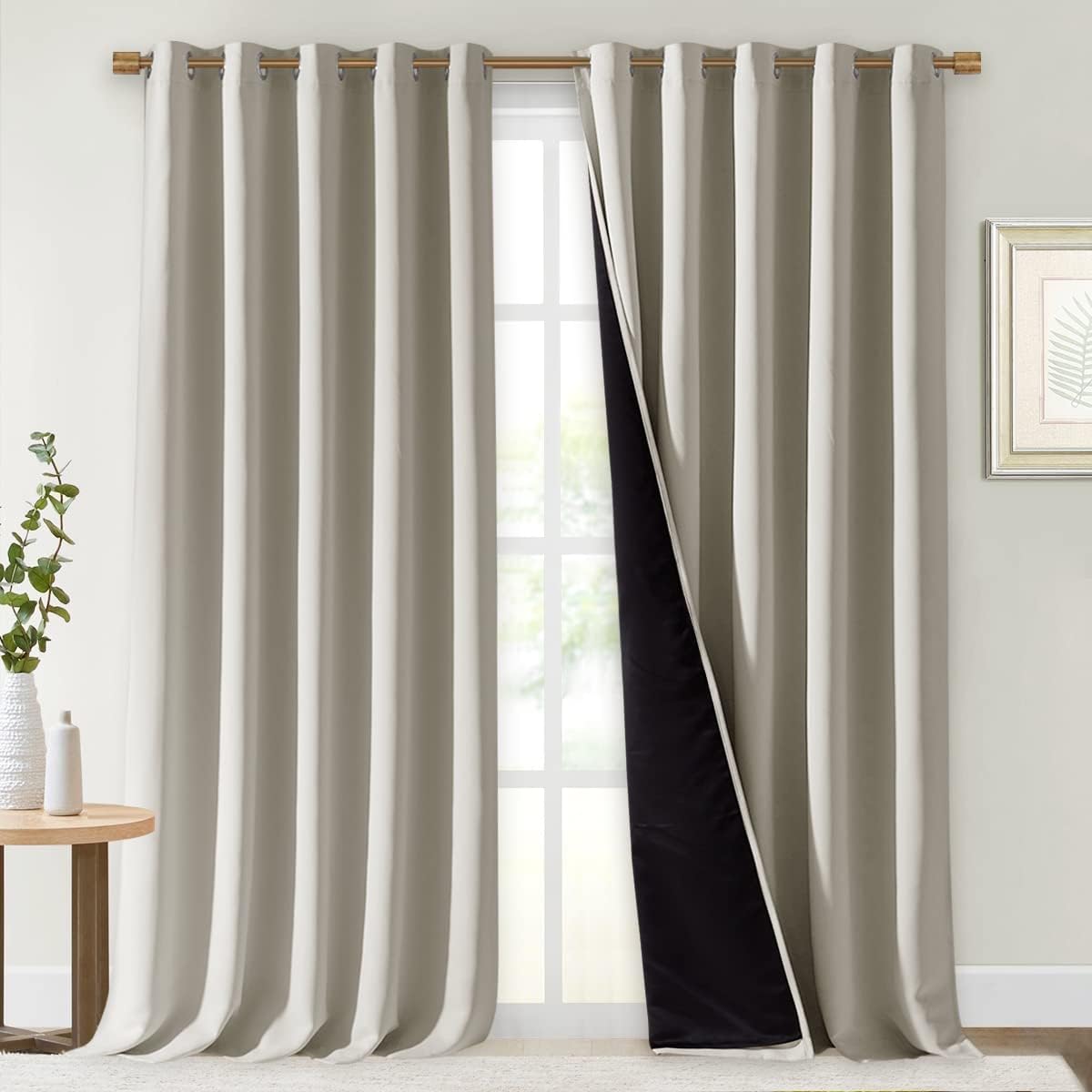 NICETOWN Full Shading Curtains for Windows, Super Heavy-Duty Black Lined Blackout Curtains for Bedroom, Privacy Assured Window Treatment (Natural, Pack of 2, 70 inches W x 95 inches L)