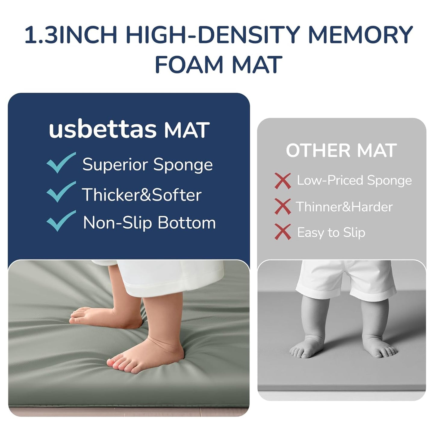 Baby Play Mat for Floor,1.3'' Thick Memory Foam Play Mat,Soft PU Leather Muscle Mat Rug,Cushioned & Waterproof Playpen Mats,Non Slip Crawling Padded Tummy Time Mat for Toddlers,Infants,Kids