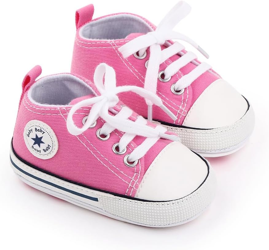 Unisex Baby Girls Boys Canvas High-top Shoes, Newborn Infant Anti-Slip Soft Sole Frist Walking Breathable Sneakers