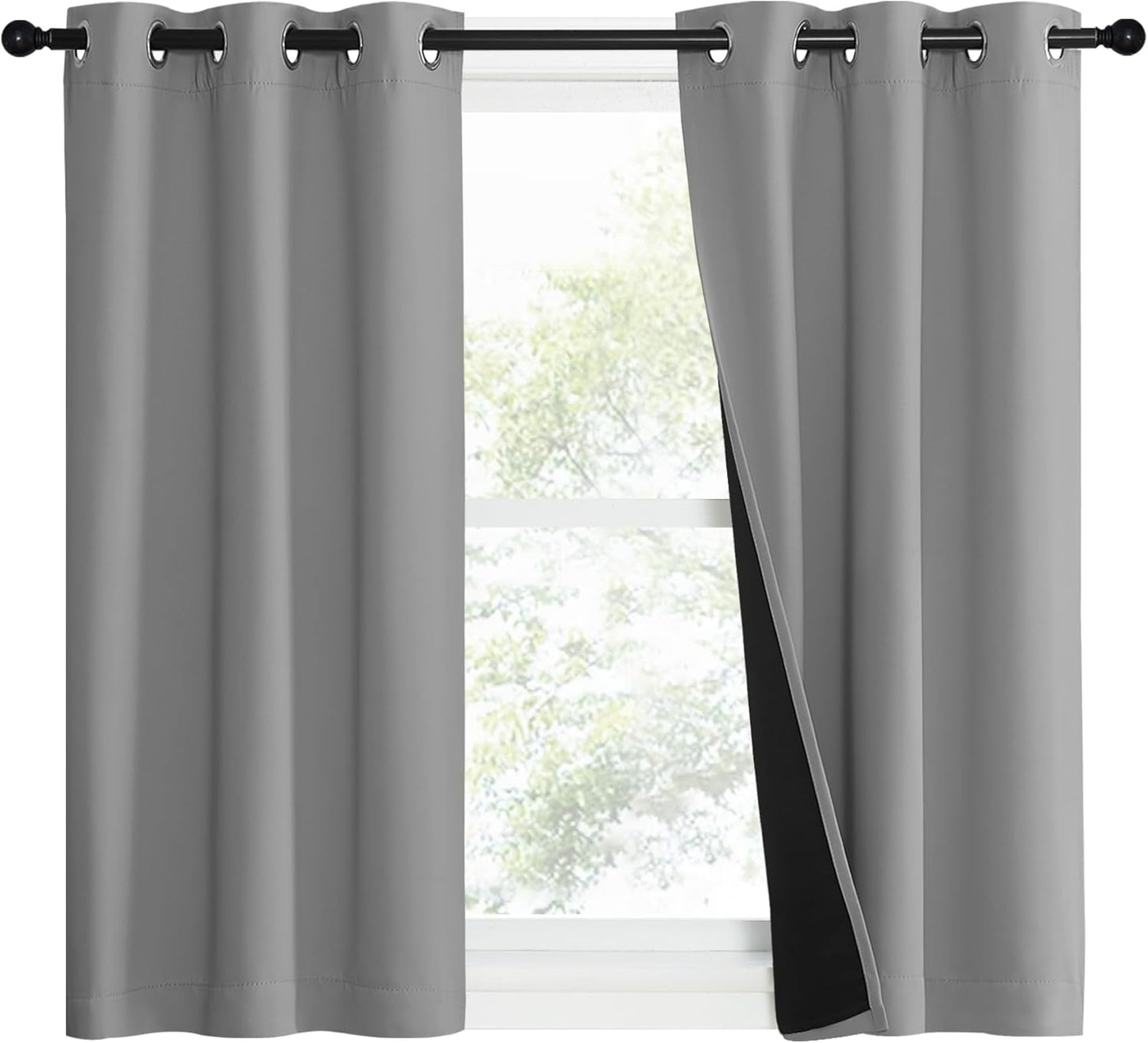 NICETOWN Full Shade Curtain Panels, Pair of Energy Smart & Noise Blocking Out Blackout Drapes for Dining Room Window, Thermal Insulated Guest Room Lined Window Dressing(Silver Grey, 37 x 40 inch)