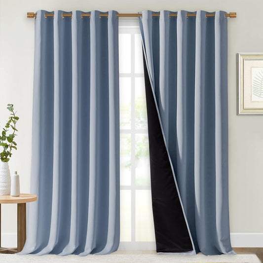 NICETOWN Full Shading Curtains for Windows, Vintage Blue, Pack of 2, 62 inches W x 95 inches L, Super Heavy-Duty Black Lined Blackout Curtains for Bedroom, Privacy Assured Window Treatment