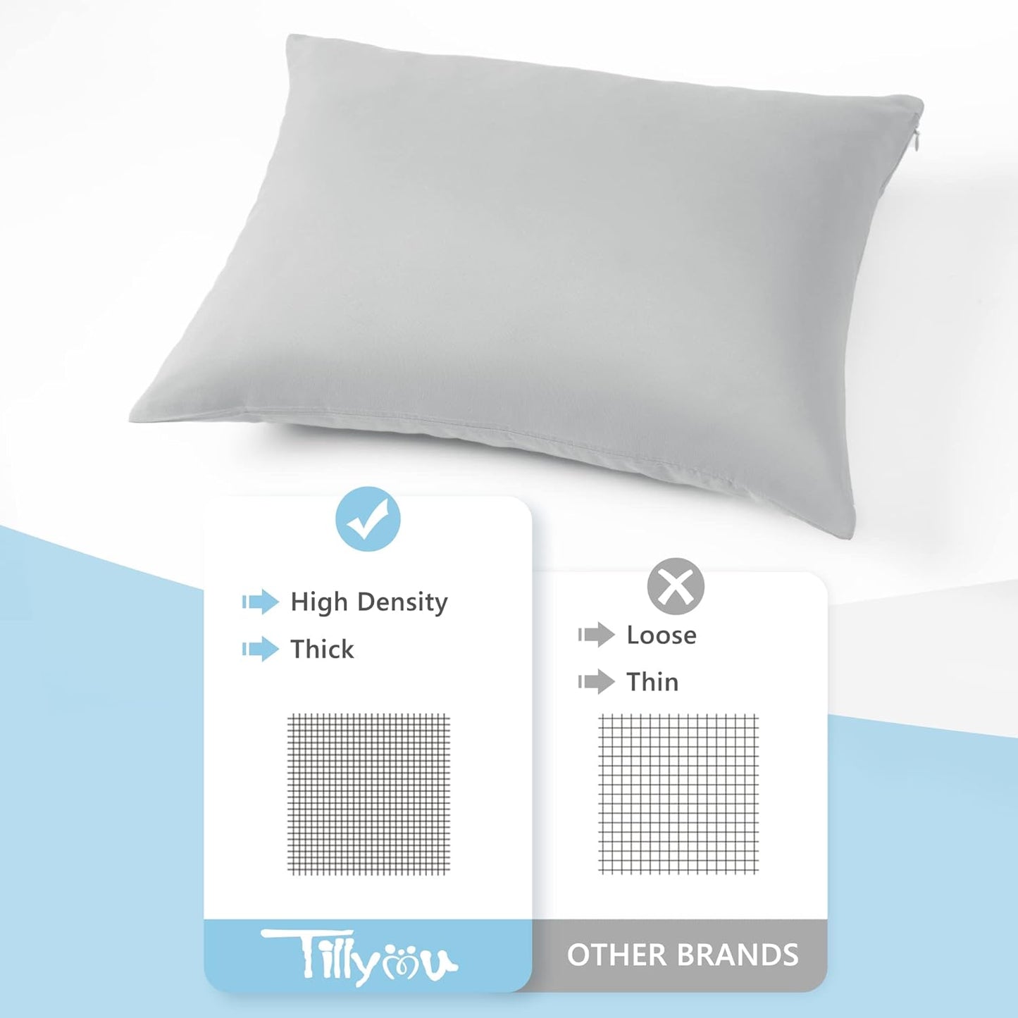 TILLYOU Toddler Pillowcase 2 Pack with Zipper,Silky Soft Microfiber 13" x 18" Kids Travel Pillow Cases,Gray