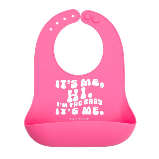 Baby Bib for Eating by Bella Tunno, Waterproof Silicone Bib with Large Food Catcher, Adjustable Fit for Babies 4-12 months & Toddlers 1-3 Years, Boys & Girls, It’s Me Hi