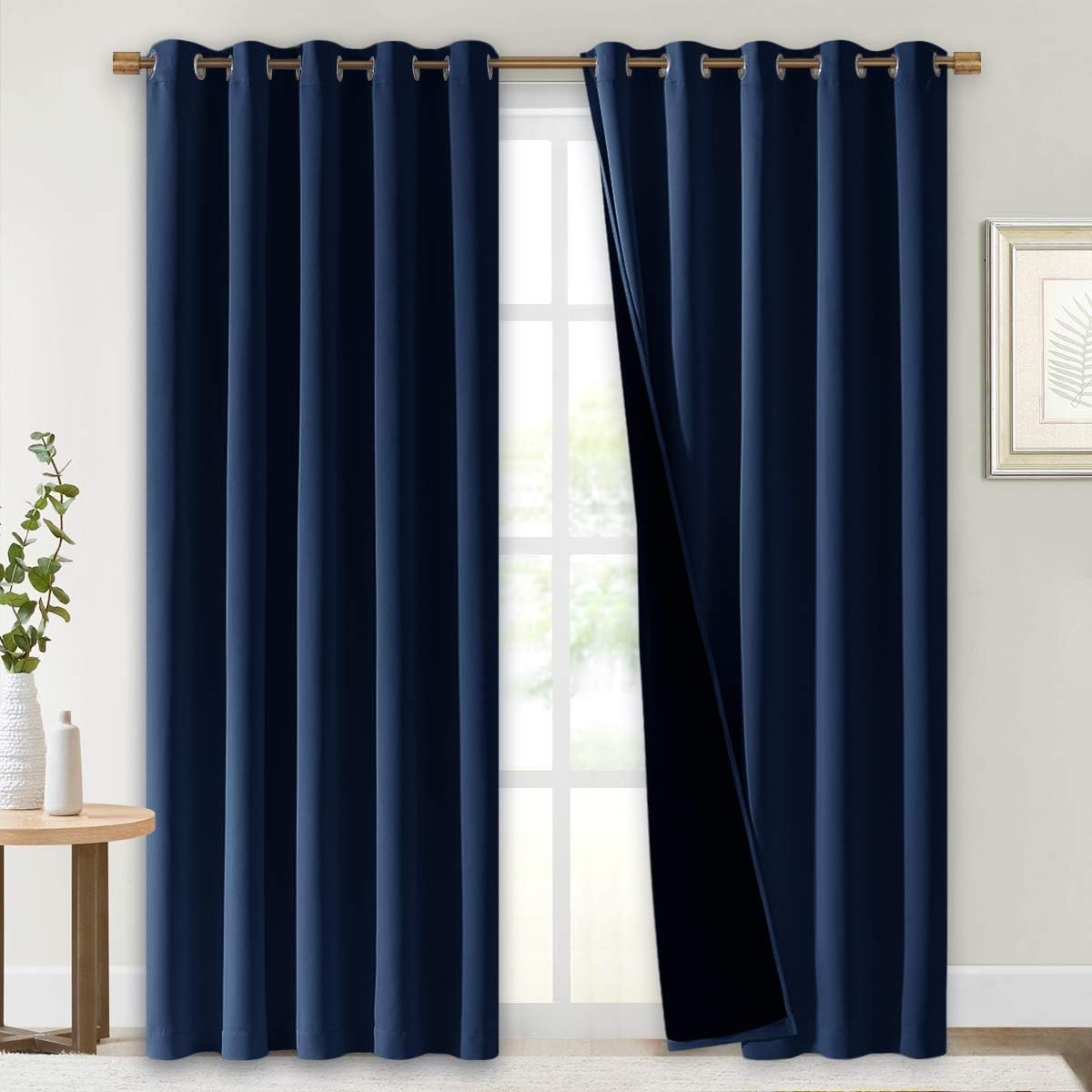 NICETOWN 100% Blackout Cold Blocking Curtain, Thermal Insulated & Energy Efficiency Window Draperies for Guest Room, Full Shading Panels for Shift Worker & Light Sleepers, Navy Blue, 70W x 84L, 2 PCs