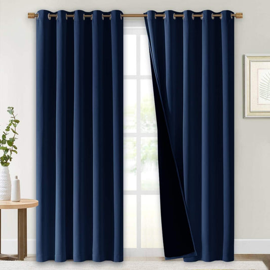 NICETOWN 100% Blackout Cold Blocking Curtain, Thermal Insulated & Energy Efficiency Window Draperies for Guest Room, Full Shading Panels for Shift Worker & Light Sleepers, Navy Blue, 70W x 84L, 2 PCs